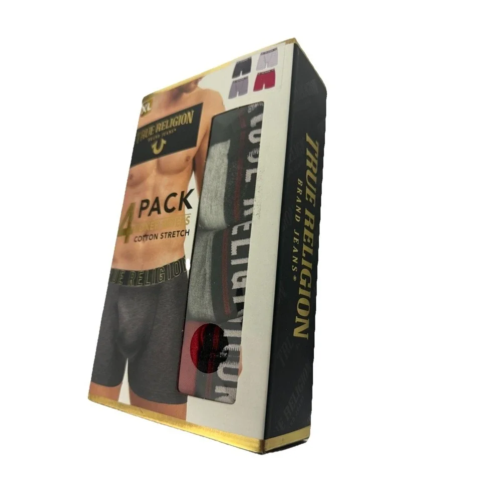 True Religion Men's Cotton Stretch Boxer Briefs 4-Pack in size XL